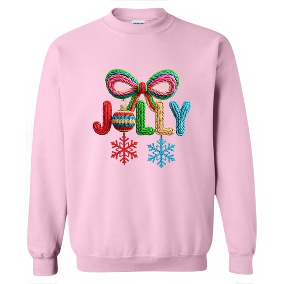 NEW Christmas Jolly Sweatshirt Faux Yarn Pink Green Bow. Any Size X M L XL XXL - Picture 7 of 10